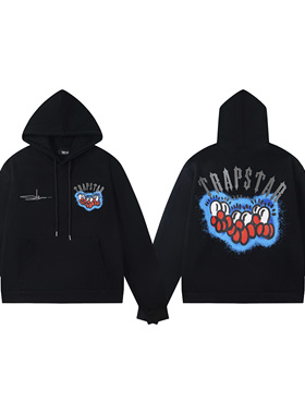 现货Trapstar联名款美式街头创意涂鸦印加绒休闲连帽卫衣