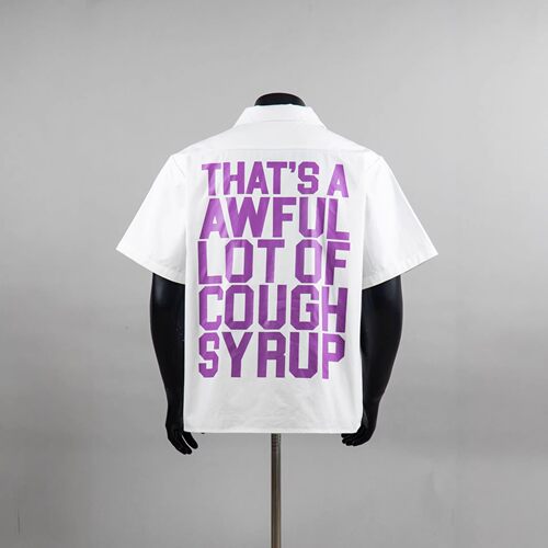现货That's A Awful Lot of Cough Syrup 字母休闲纽扣衬衫短袖