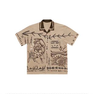 Travis Scott Cactus Jack Painter卡通涂鸦TS美式潮短袖纽扣衬衫