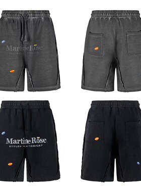 Martine Rose 26ss 水洗做旧字母标语短裤 贴纸印花宽松五分裤