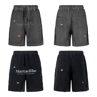 Martine Rose 26ss 水洗做旧字母标语短裤 贴纸印花宽松五分裤