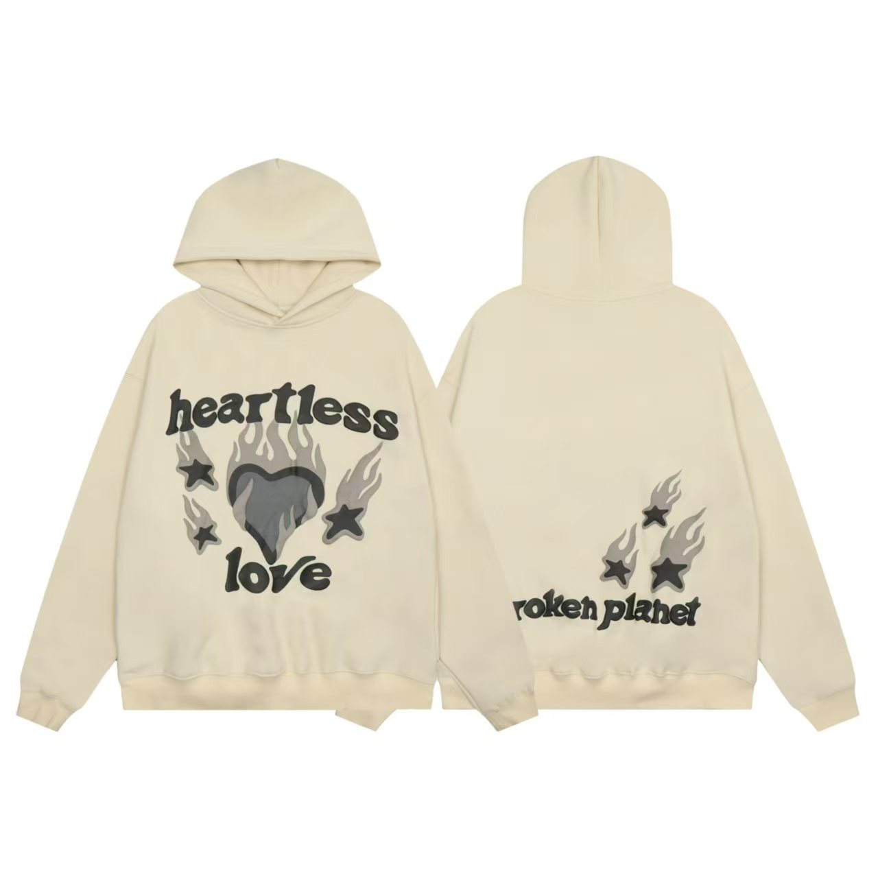 Broken Planet 发泡印花 LOVE 爱心火焰男女宽松美式加绒卫衣帽衫