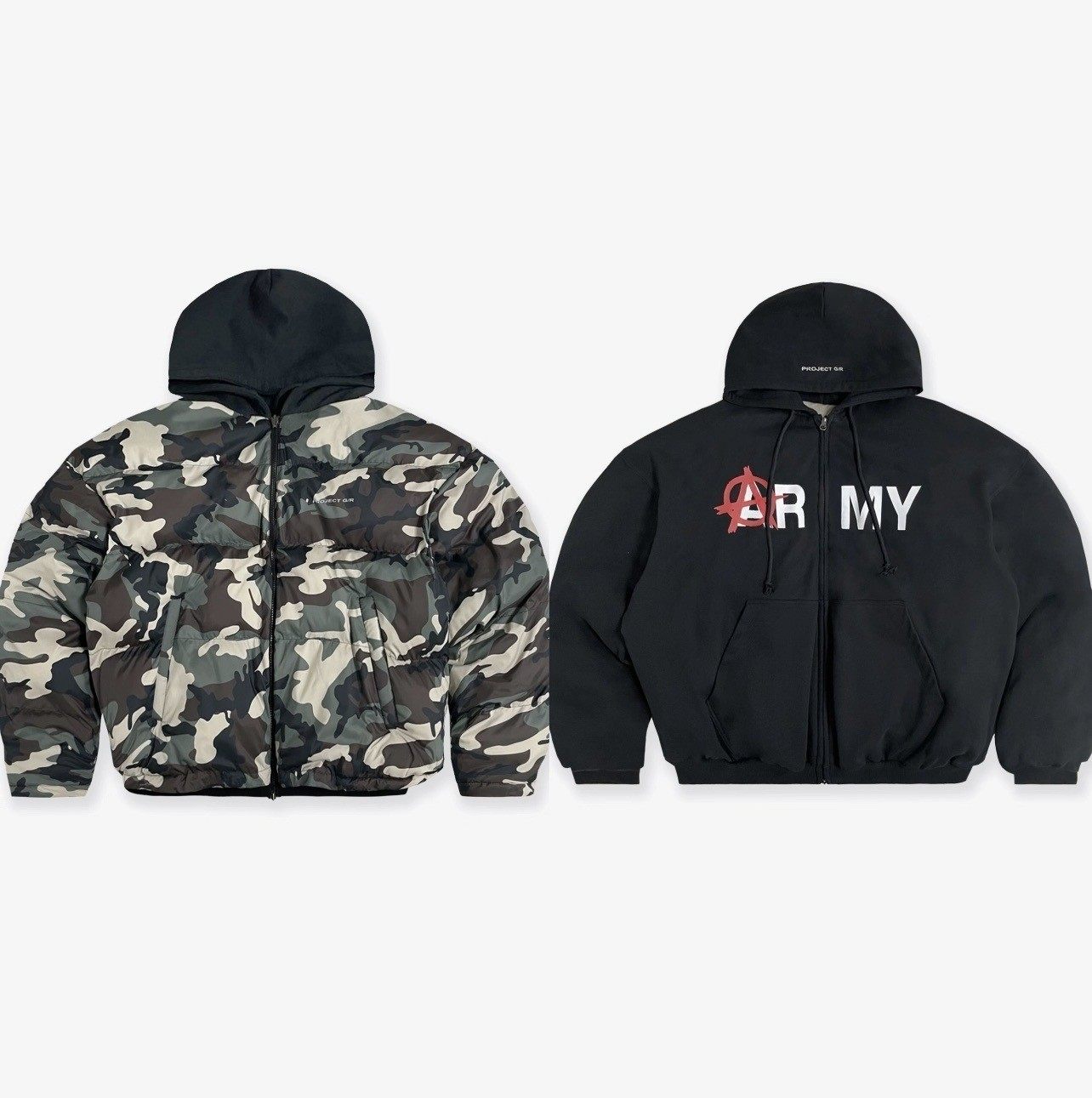 现货双面穿GRAILZproject gr廓形面包服反穿军绿迷彩棉服拉链夹克