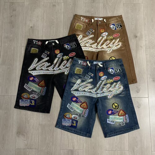Vale Forever 1980S JORTS 新款潮牌牛仔刺绣烫钻短裤