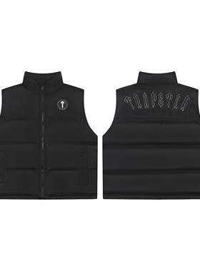 美式潮牌trapstar刺绣T徽章马甲棉服背心男女秋冬季ins无袖外套