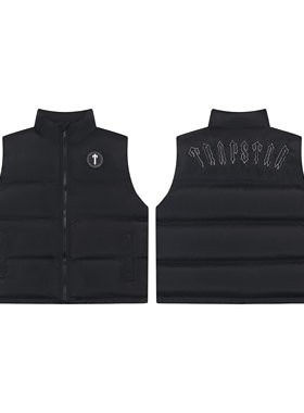 美式潮牌trapstar刺绣T徽章马甲棉服背心男女秋冬季ins无袖外套