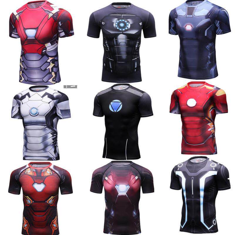 3D钢铁侠男士超级英雄紧身衣健身衣运动衫速干衣短袖t恤篮球背心