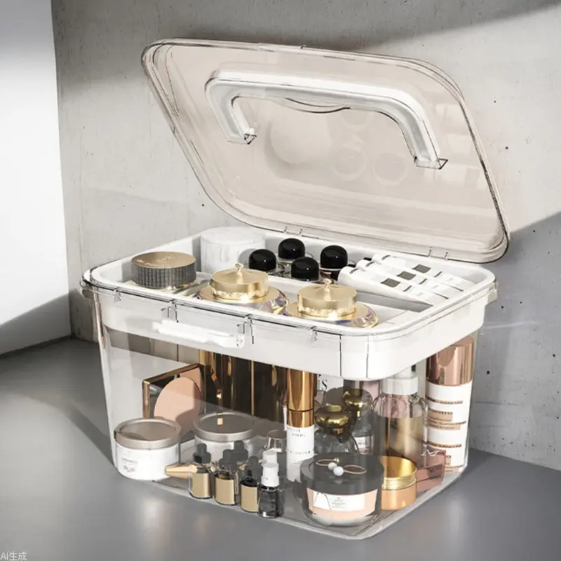 化妆品收纳盒桌面双层高级感防尘大容量梳妆台护肤品面膜收纳盒子