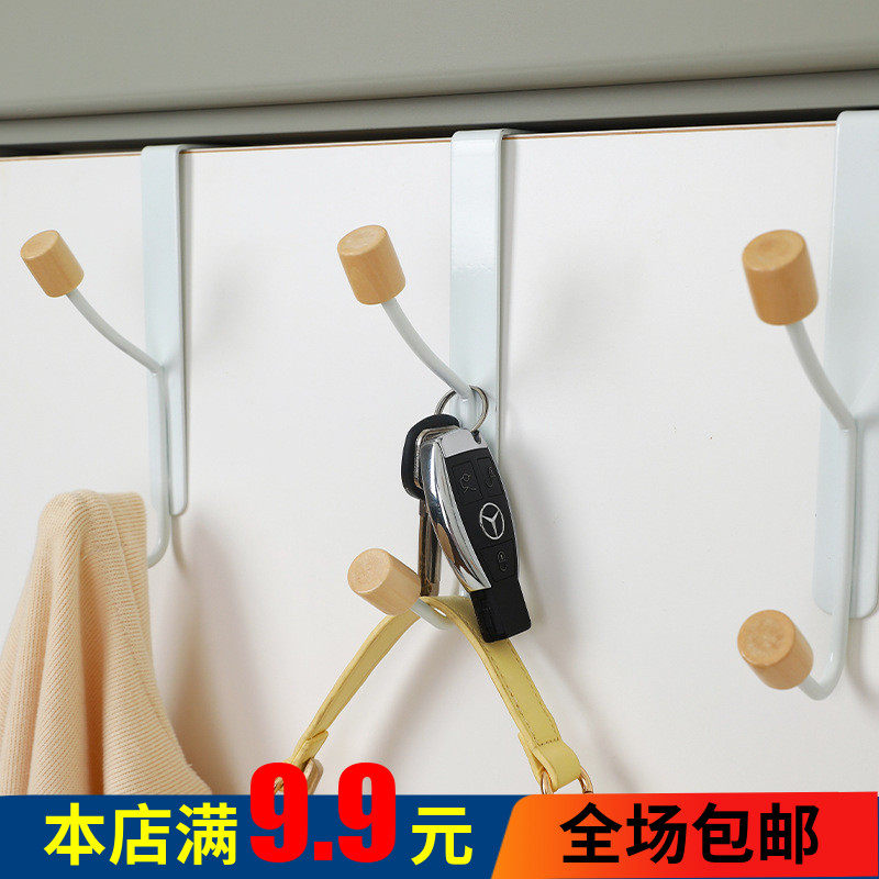 日式简约木头双钩挂钩免打孔门后挂衣钩衣帽钩壁挂门背收纳挂架