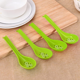 塑料餐具白菊密胺仿瓷勺子带勾尾勺家用防摔喝汤勺加厚匙餐饮酒店