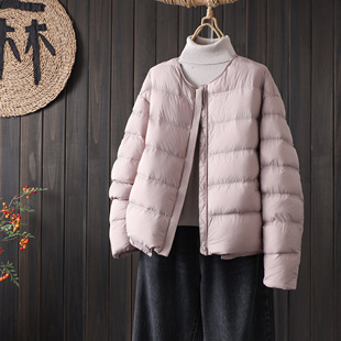 文艺原创简约针织圆领轻薄羽绒服2025年冬款新90白鸭绒防风短外套