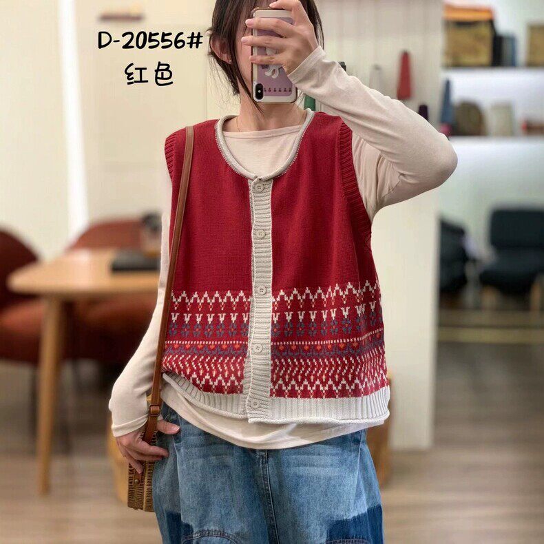 2026春秋季时尚新款复古气质无袖针织圆领背心女宽松舒适上衣马甲