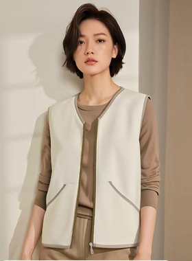 绒马甲拉链极简休闲百搭风坎肩摇粒绒背心无领双口袋开衫v领马甲