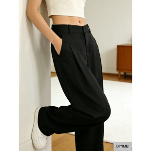 女小个子黑色春垂感高级感阔腿休闲 宽松女2026新款 西装 弯刀裤