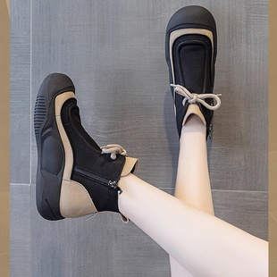 秋冬季 运动鞋 厚底内增高高帮鞋 新款 2024加绒休闲棉鞋 真皮女鞋