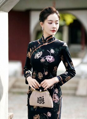 复古风冬新款中国风修身复旗袍