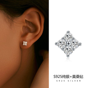 爆闪纯银莫桑钻耳钉女防过敏