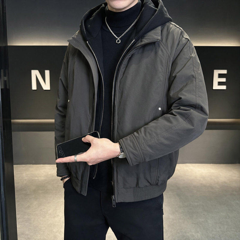 时尚都市潮流百搭连帽拉链冬季90鸭绒青春日常通勤羽绒服男士