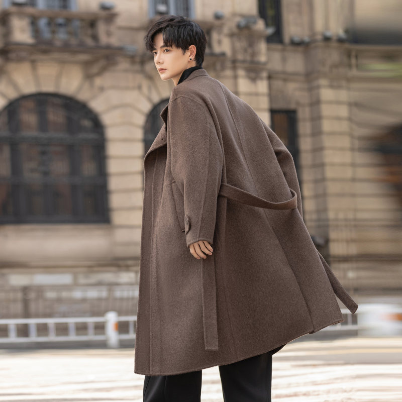 立领羊毛呢子大衣男士2025新款双面绒中长款宽松风衣过膝妮子外套