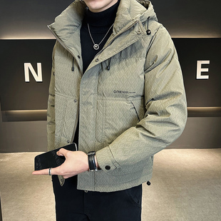鸭绒羽绒服男冬季立领加厚潮牌2025新款修身短款加厚保暖冬装外套