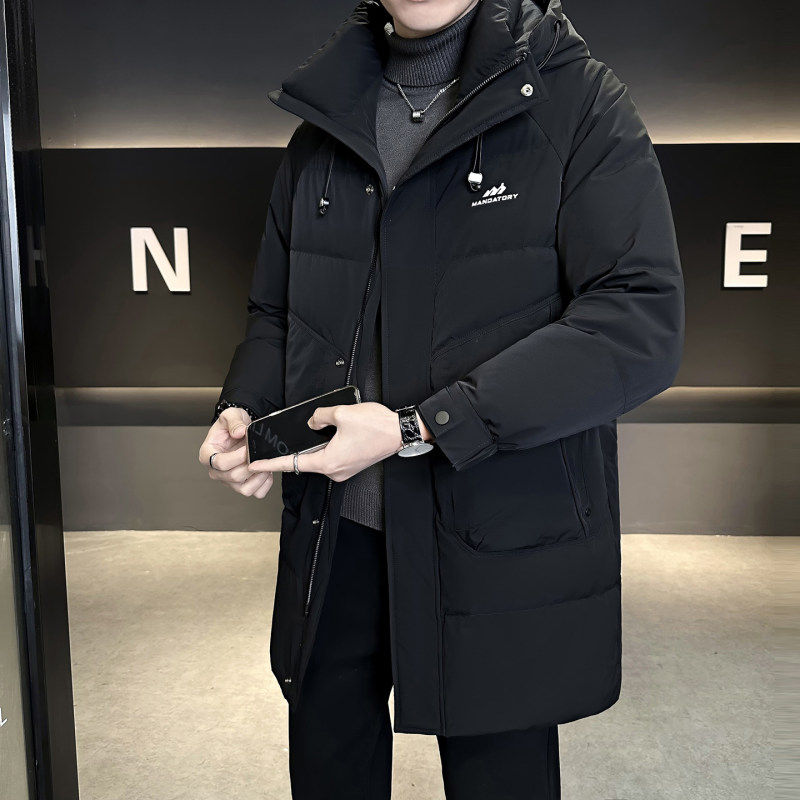 潮牌高级感工装连帽羽绒服男2025冬季新款加厚保暖中长款风衣外套