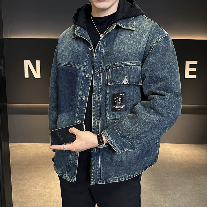 白鸭绒牛仔羽绒服男款冬季2025新款复古时尚保暖外套潮牌男装衣服