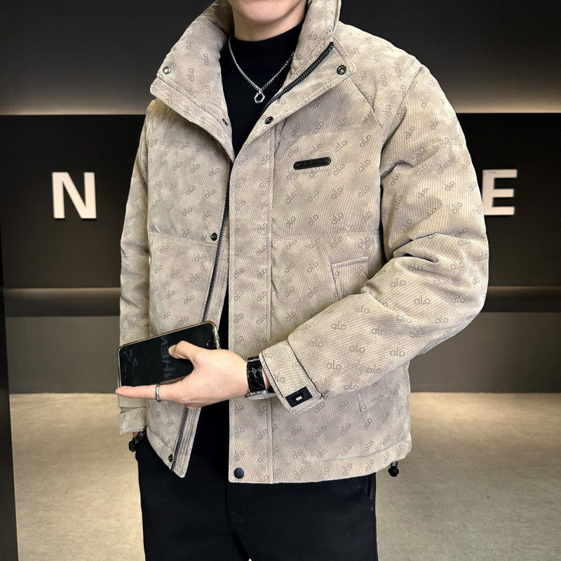 2025新款皮羽绒服男短款冬季高级感韩版时尚潮牌立领加厚外套冬装