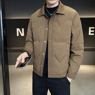 男士修身轻薄保暖翻领羽绒服冬季青年高级潮流白鸭绒外套休闲冬装