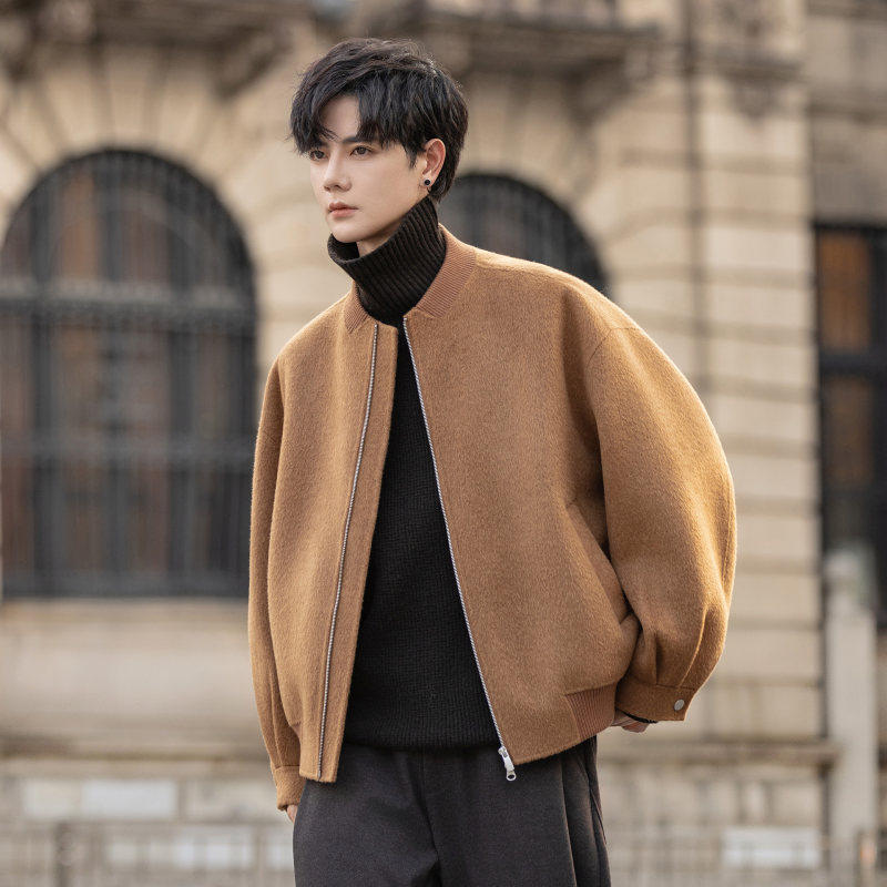 2025新款毛呢外套棒球领宽松短款大衣男女同款高端百搭秋冬季夹克,男装,毛呢大衣,淘宝优惠券,粉丝福利购,淘宝优惠卷