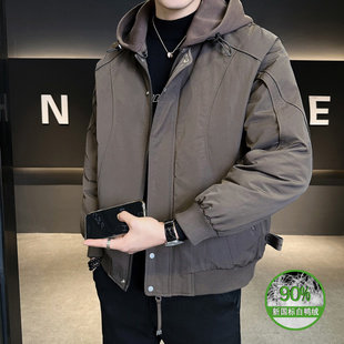 假两件棒球服羽绒服男冬季潮牌2025新款可拆卸帽加厚保暖冬装外套