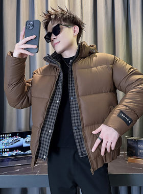 连帽棉衣男士今年流行羽绒棉服2026新款爆款冬季假两件加厚款外套