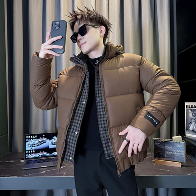 连帽棉衣男士今年流行羽绒棉服2025新款爆款冬季假两件加厚款外套