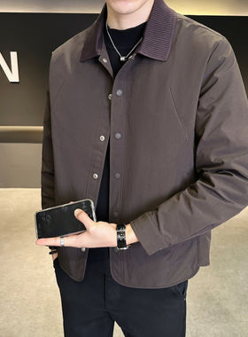 衬衫型轻薄羽绒服男款秋冬外套2026新款翻领极简短款行政鸭绒上衣