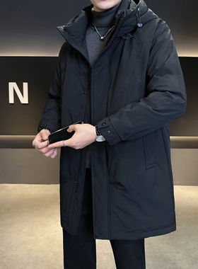 中长款男士羽绒服冬季2025新款连帽加厚高级感潮牌男冬装风衣外套