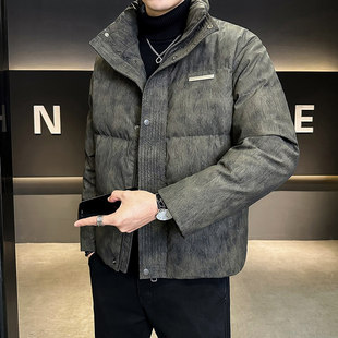 发型师个性立领羽绒服男款冬季宽松加厚美式保暖面包服白鸭绒外套