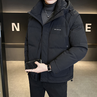 白鸭绒羽绒服男短款冬季2025新款高级感潮牌连帽防寒加厚外套冬天