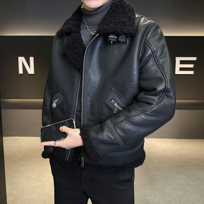 皮毛一体男士皮衣外套冬季2025新款加绒加厚高级感潮牌派克服男款