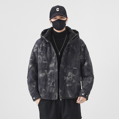 国标90白鸭绒男士冬季迷彩羽绒服2025新款休闲保暖连帽外套上衣男