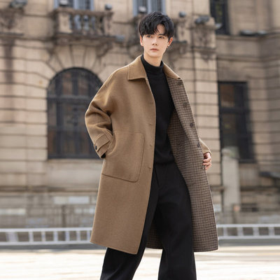 两面穿毛呢大衣男款2025秋冬季中长款高端韩版双面羊毛呢风衣外套