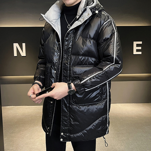 中长款羽绒服男连帽潮牌冬季2025年新款修身加厚袄子痞帅男生外套