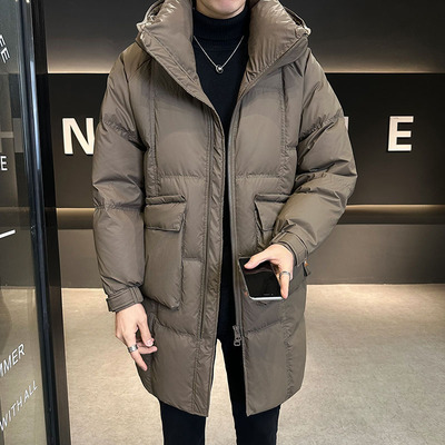 潮牌超厚中长款羽绒服男士冬季2025新款加厚连帽高端保暖鸭绒外套
