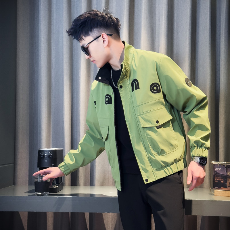 荧光绿色潮牌工装外套男立领衣服2025新款春秋季男装休闲痞帅夹克