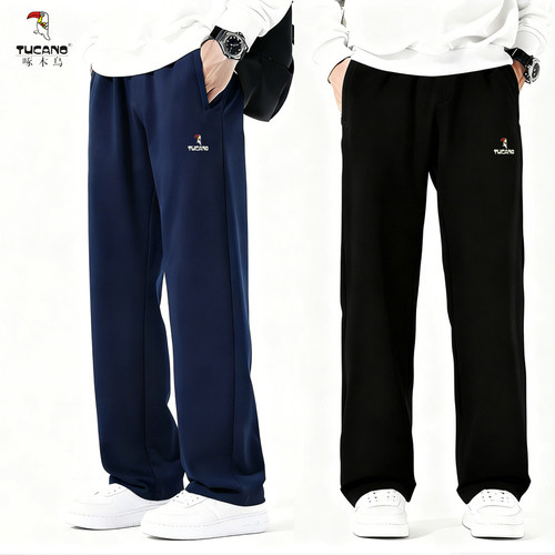 啄木鸟运动裤男士春秋季夏季薄款宽松针织卫裤男生直筒休闲长裤子