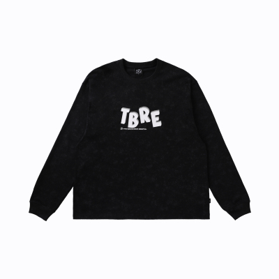 TBRE基础蜡染LOGO黑色圆领长袖T恤雪花点