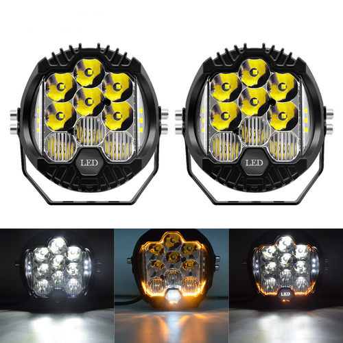 5寸牧马人三面发光黄色越野车车灯超亮led大灯电动车改装射灯