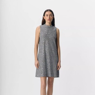 亮片装 格子背心裙中长款 饰 25年秋新立领无袖 减龄 外单纯元 G3法式