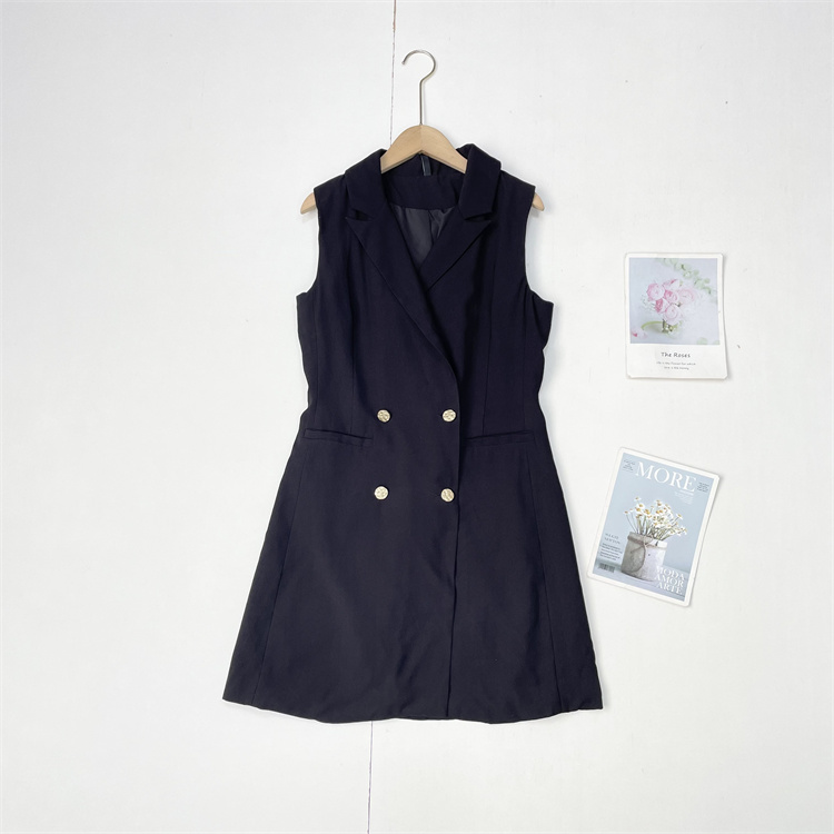 H1西装马甲~外单纯元25秋新款翻领高级感无袖中长款纯黑百搭外套