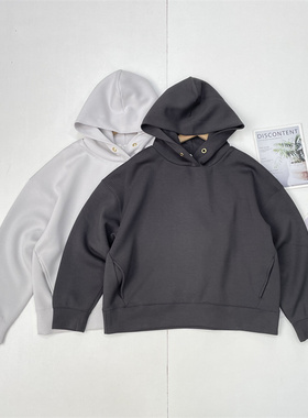 P冷淡灰色~外单25秋柔软女连帽套头宽松休闲纯色长袖时尚卫衣套头