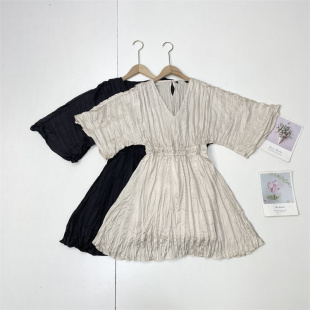 显瘦时尚 C5肌理感皱褶 新丝滑插肩袖 25夏款 中长连衣裙 外单纯元