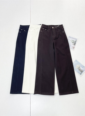 C1加绒款yk拉链2025冬新款女纯色牛仔裤阔腿裤直筒裤休闲百搭长裤